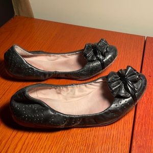 Black leather flats . Size 8